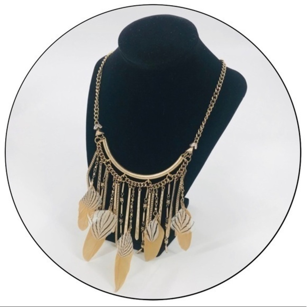 Zone Gold and Zebra Feather Necklace by Zone